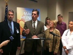 Rep. Martin Heinrich talks to reporters at UNM on Monday