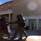 A statue outside the Roundhouse in Santa Fe.