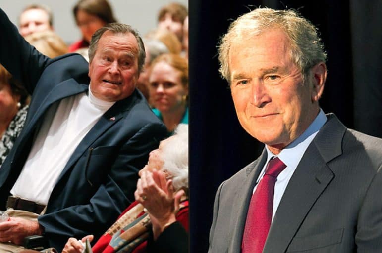 Former U.S. Presidents George H.W. Bush (l) and George W. Bush.