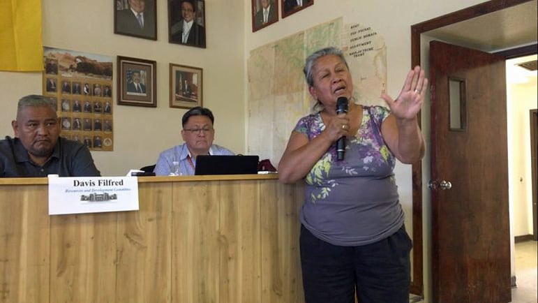 Marie Herbert-Chavez speaks at Navajo Nation Council listening session at Counselor Chapter.