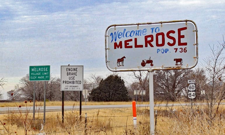 A sign welcoming people to Melrose, N.M.