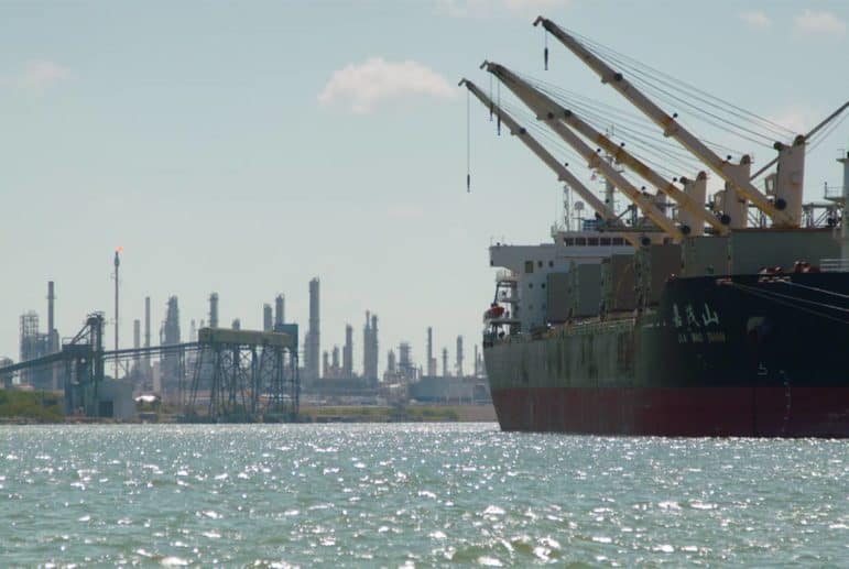 A vessel from Hong Kong in the Corpus Christi ship channel on June 6, 2018.